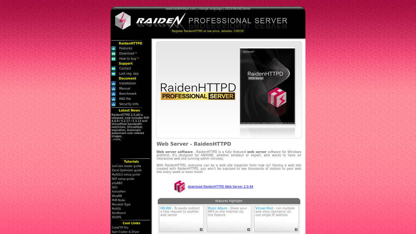 RaidenHTTPD Landing page