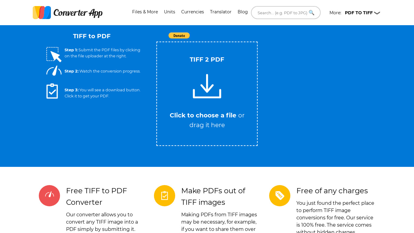TIFF 2 PDF Landing page