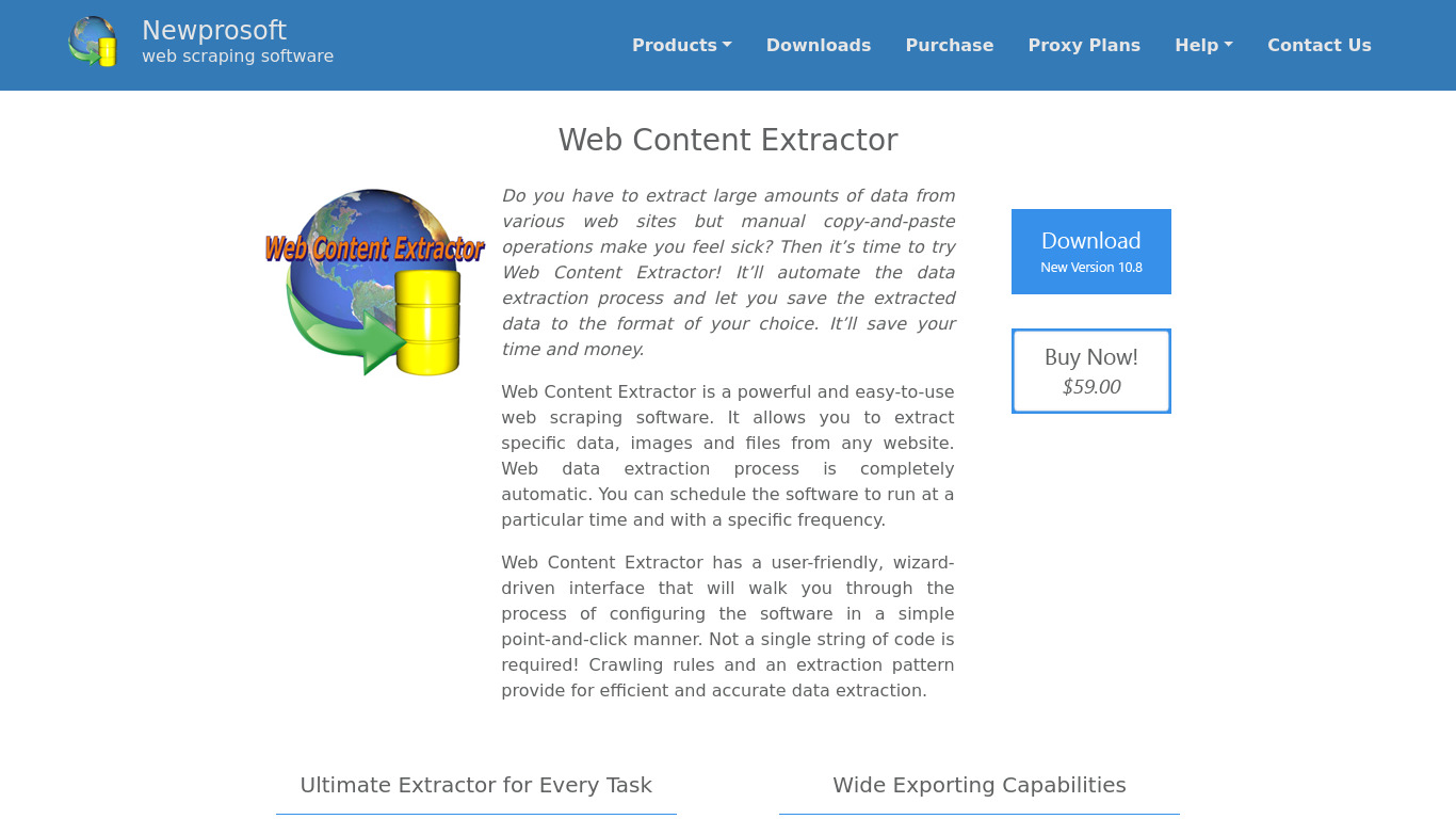 Web Content Extractor Landing page