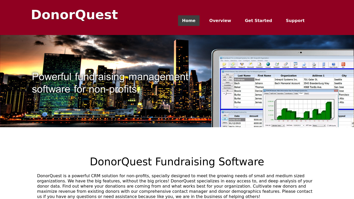 DonorQuest for Windows Landing page