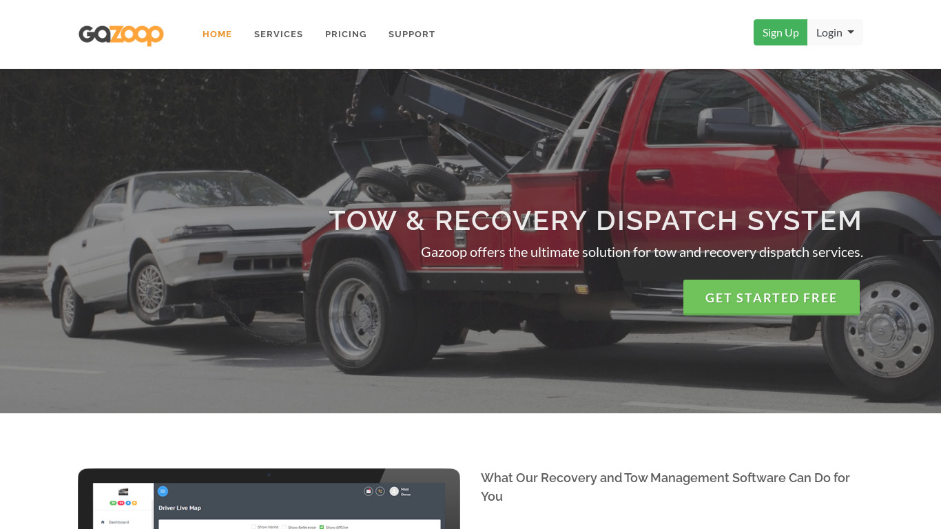 Gazoop Tow and Recovery Landing page