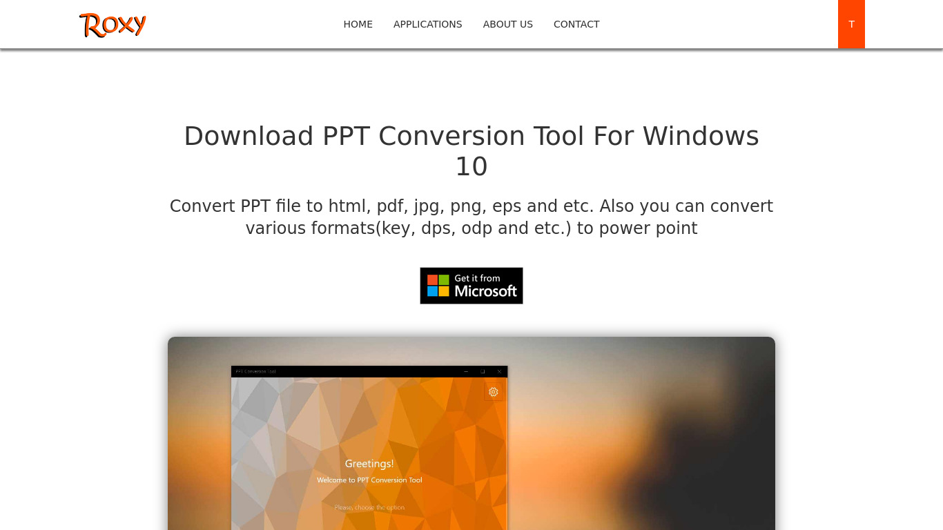 RoxyApps PPT Conversion Tool Landing page