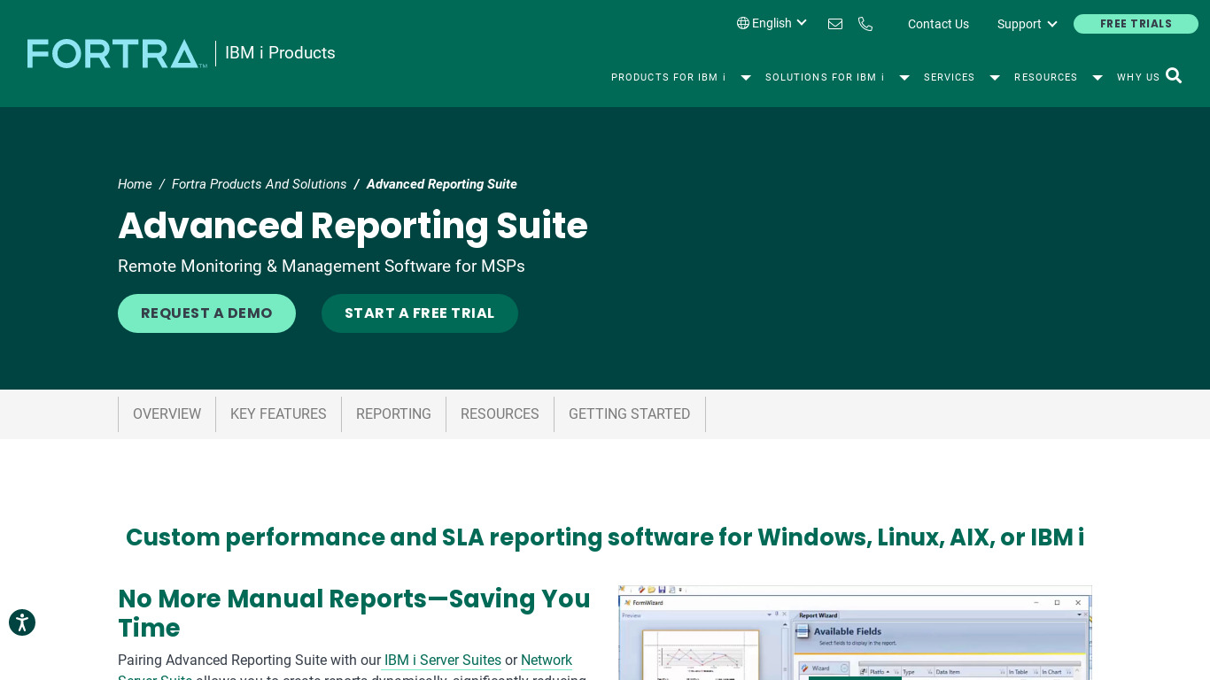 Advanced Reporting Suite Landing page
