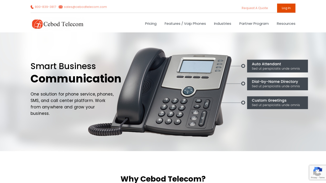Cebod Telecom Landing page