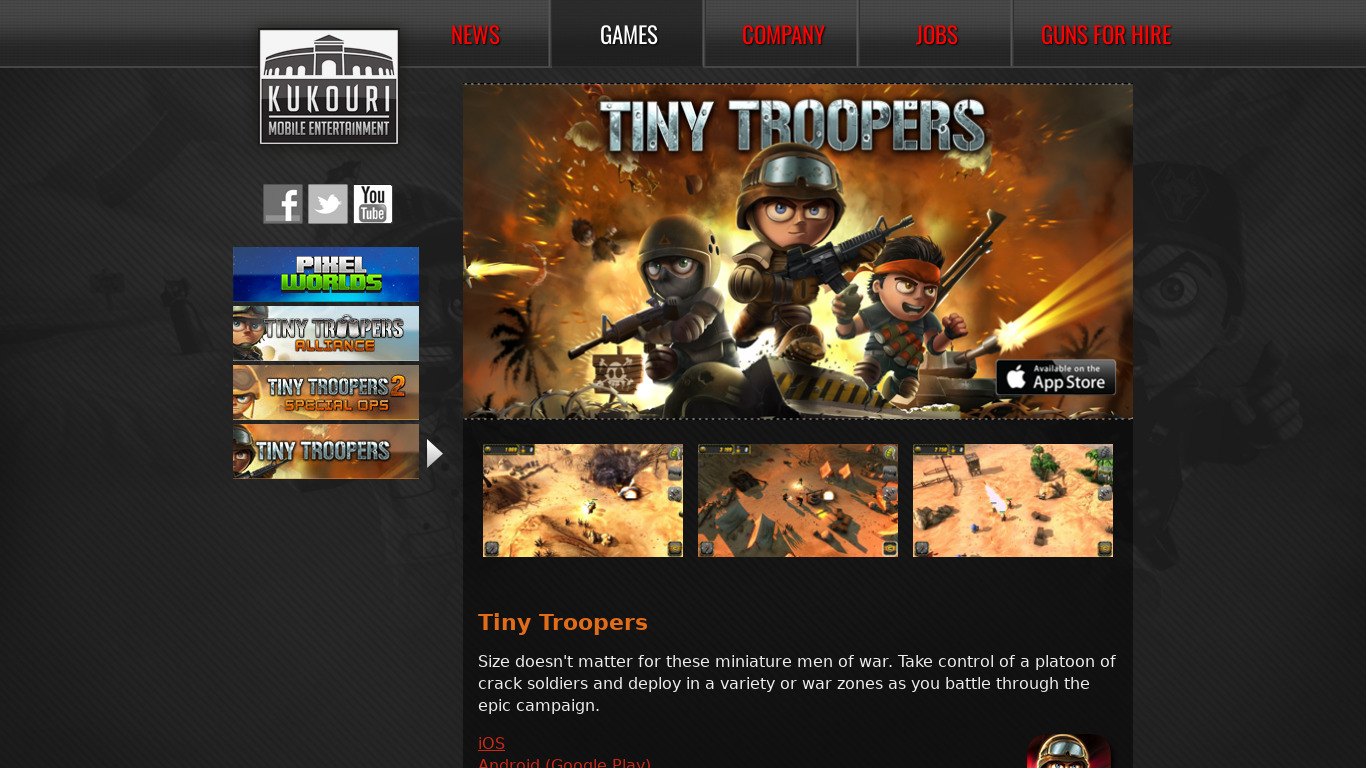 Tiny Troopers Landing page