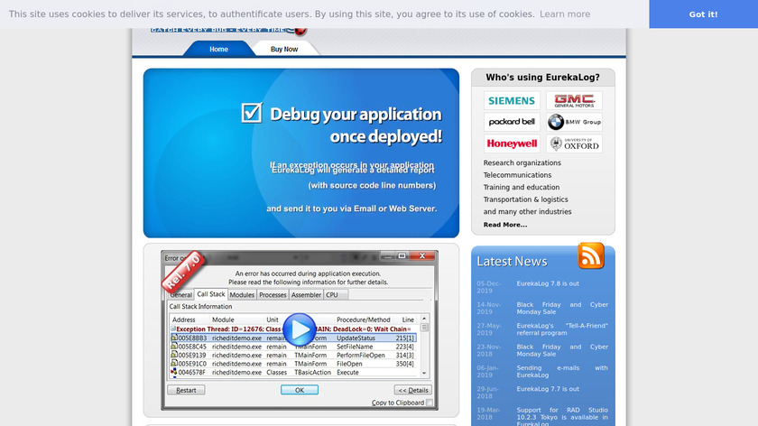 EurekaLog Landing Page