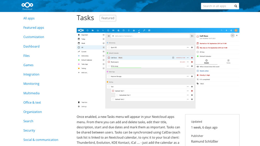Nextcloud Tasks Landing Page