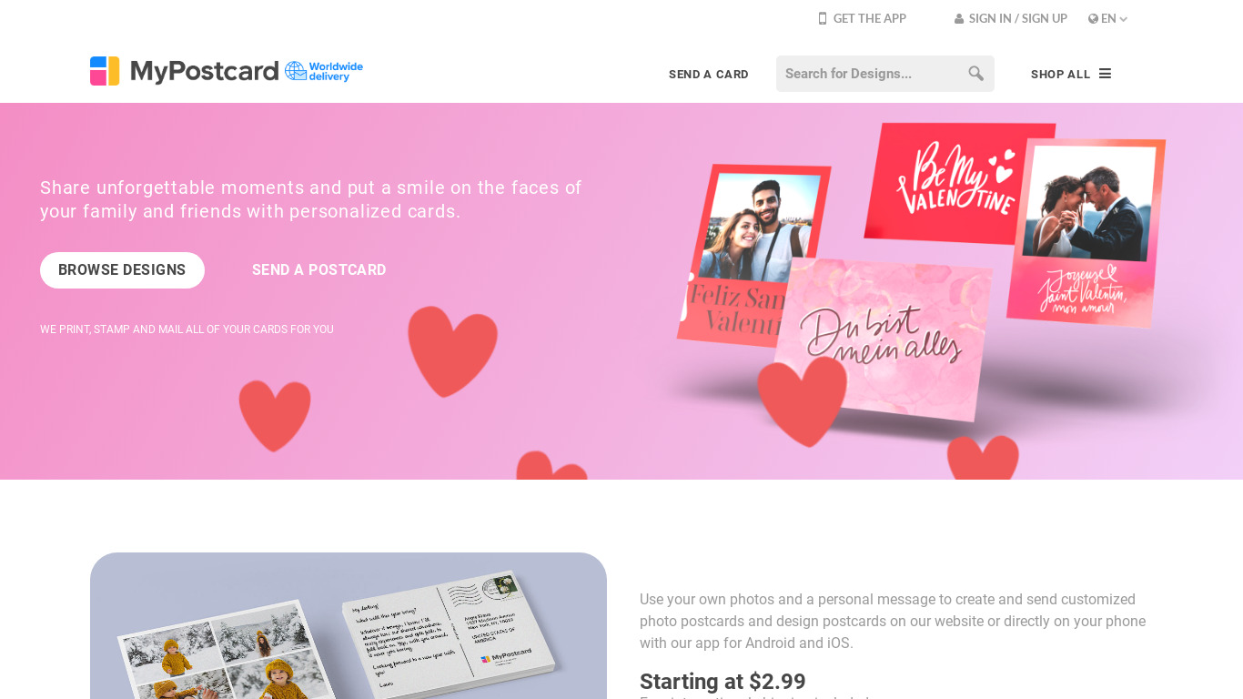 Audio card by MyPostcard Landing page