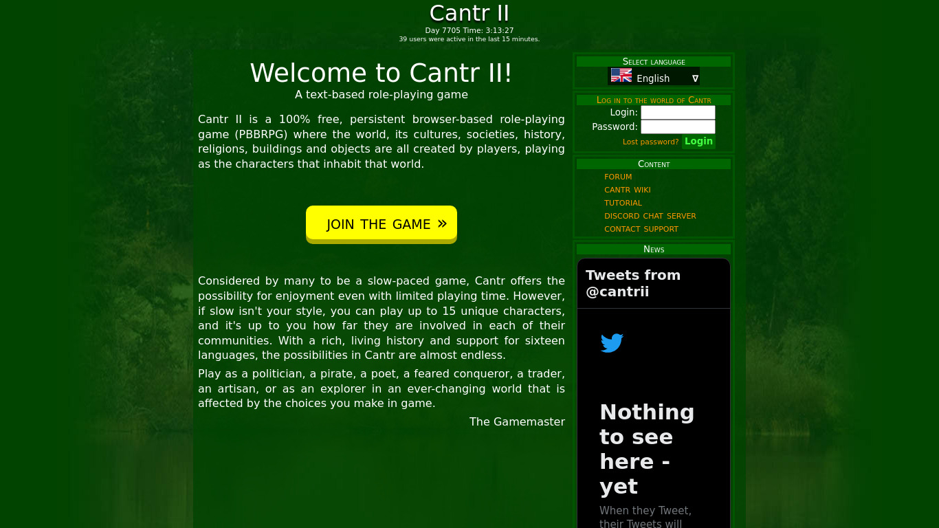 Cantr II Landing page