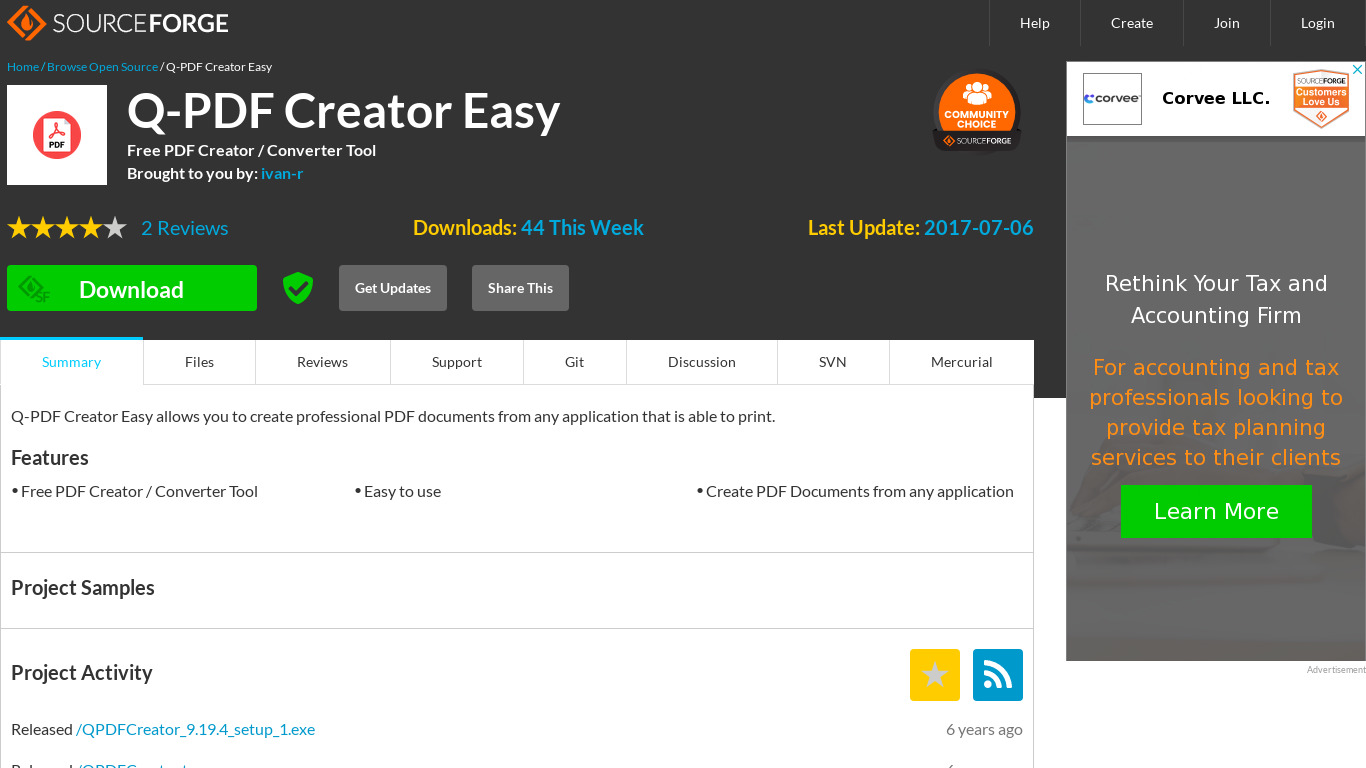 Q-PDF Creator Easy Landing page