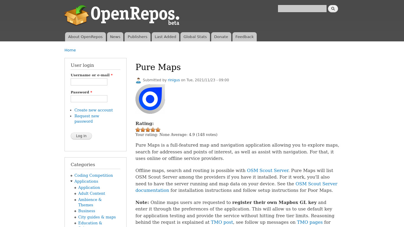 Pure Maps Landing page
