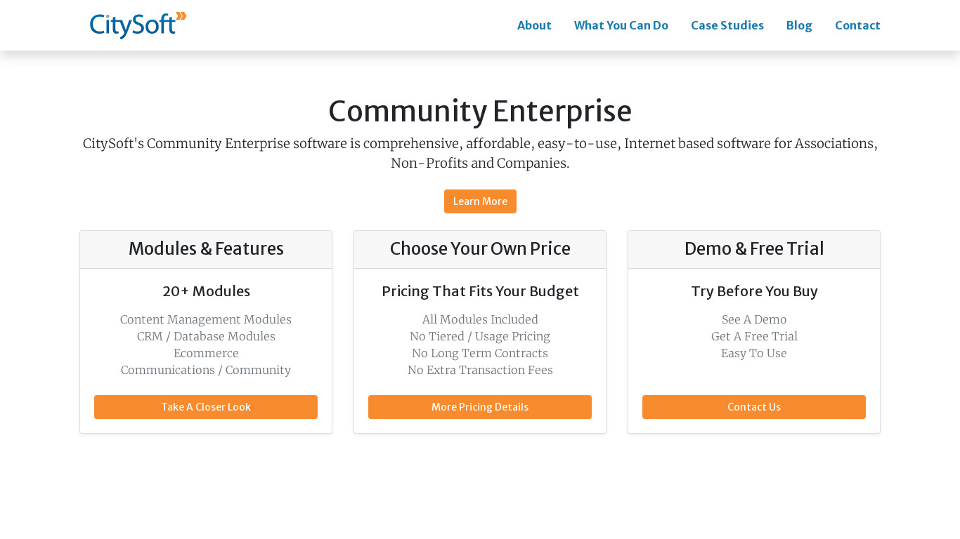 Community Enterprise Landing page