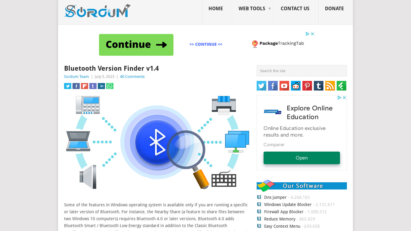 Bluetooth Version finder Landing page