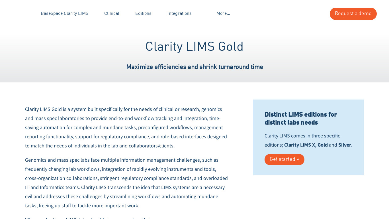 Clarity LIMS Gold Landing page