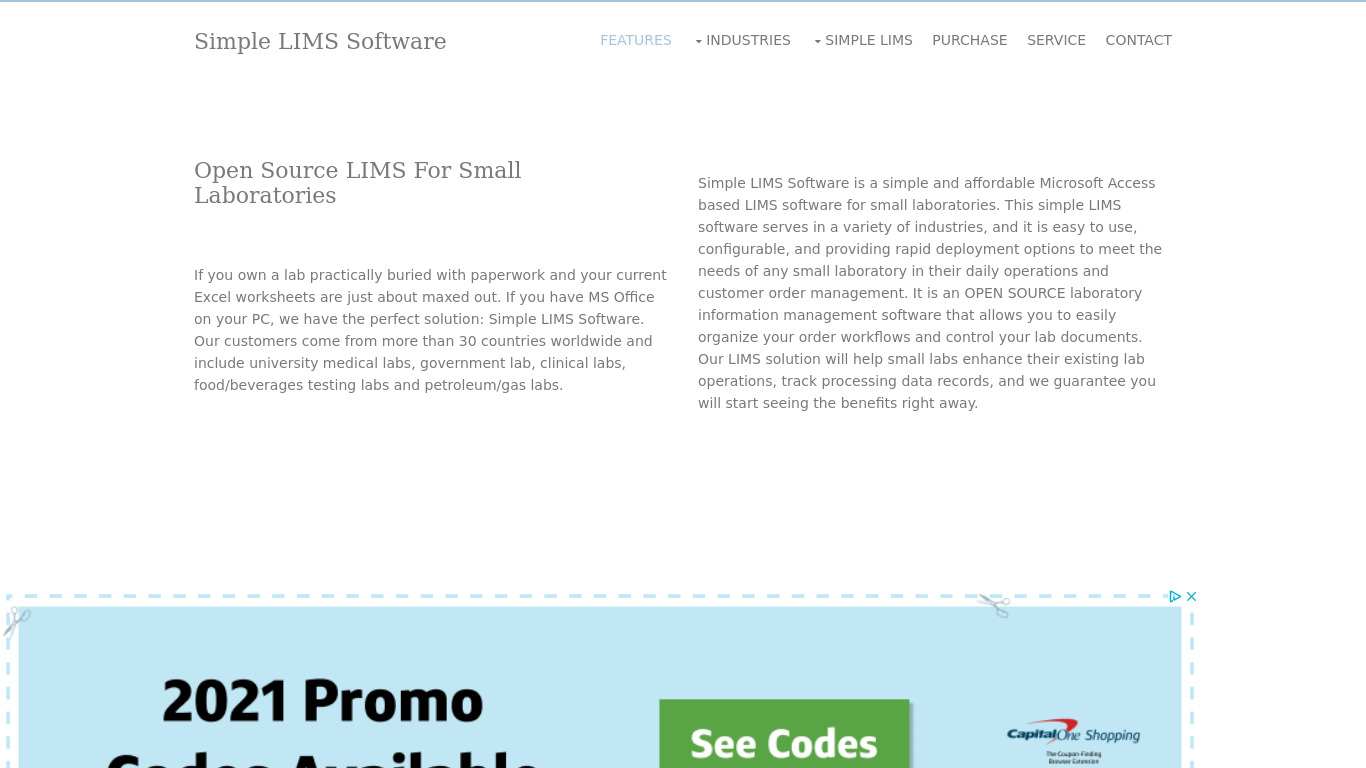 Simple LIMS Software Landing page