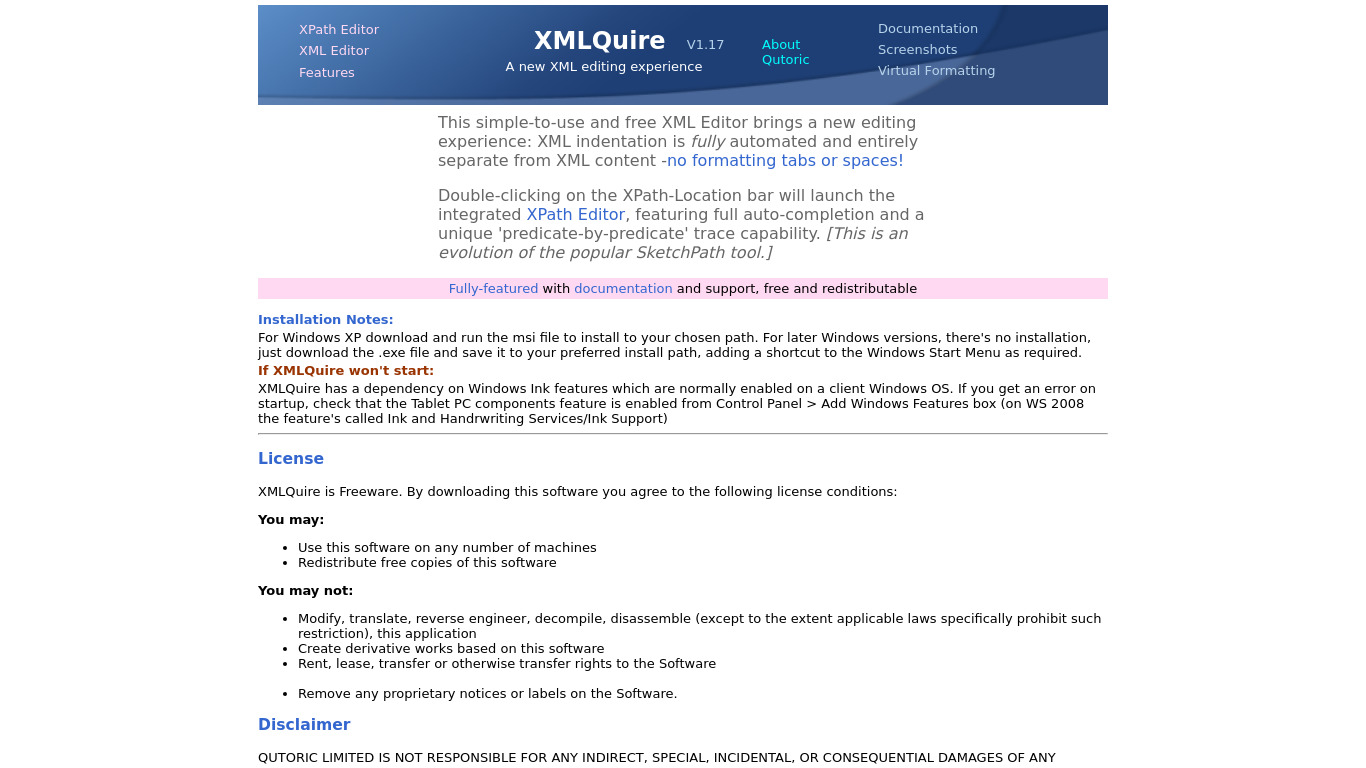 XMLQuire Landing page