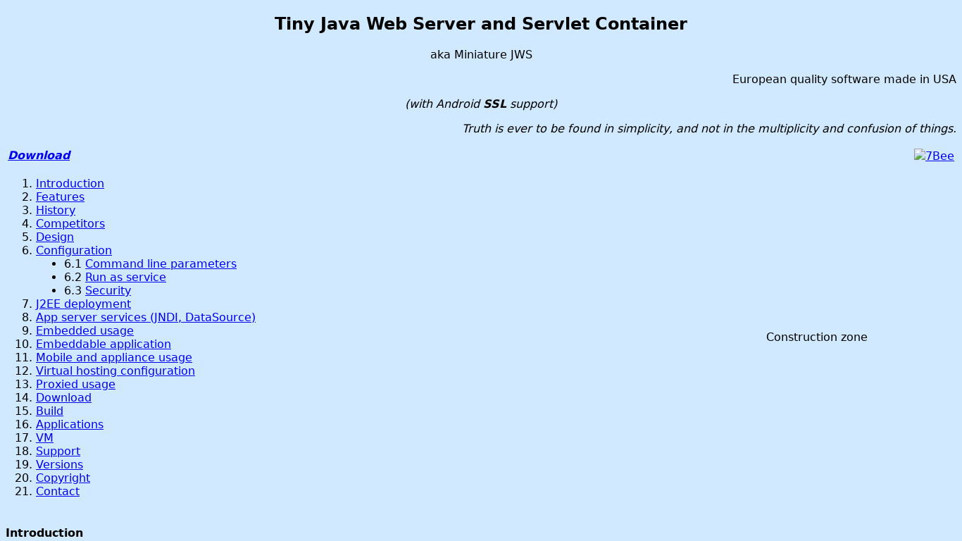 Tiny Java Web Server Landing page