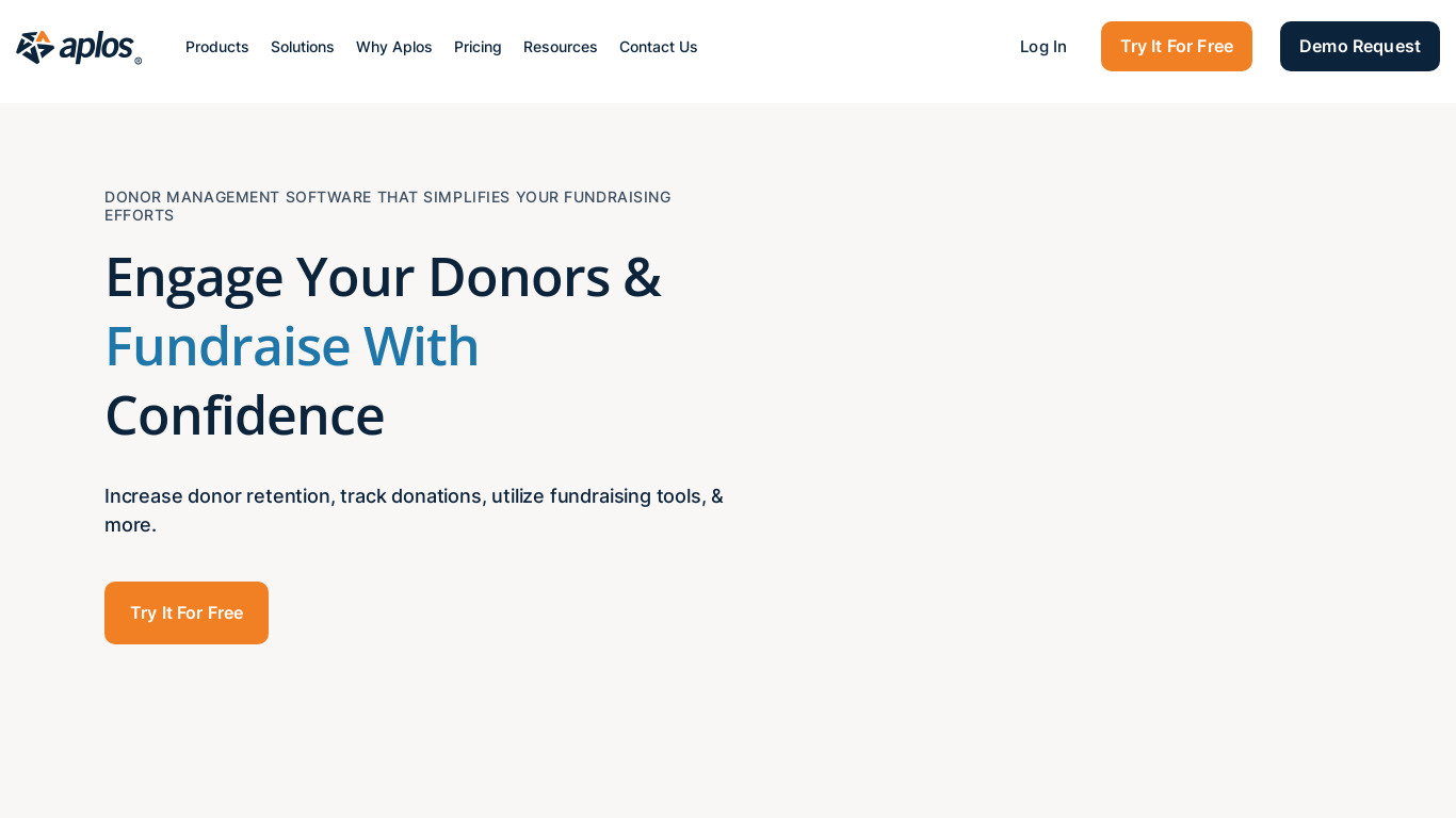 Aplos Donor Management Landing page
