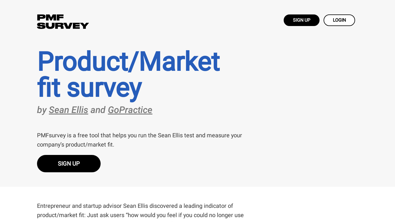 Product/Market Fit Survey Landing page