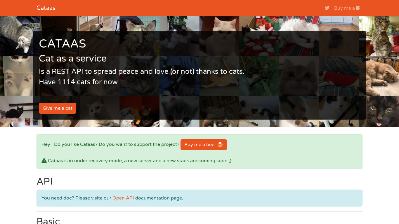 Cat As A Service (CATAAS) Landing page
