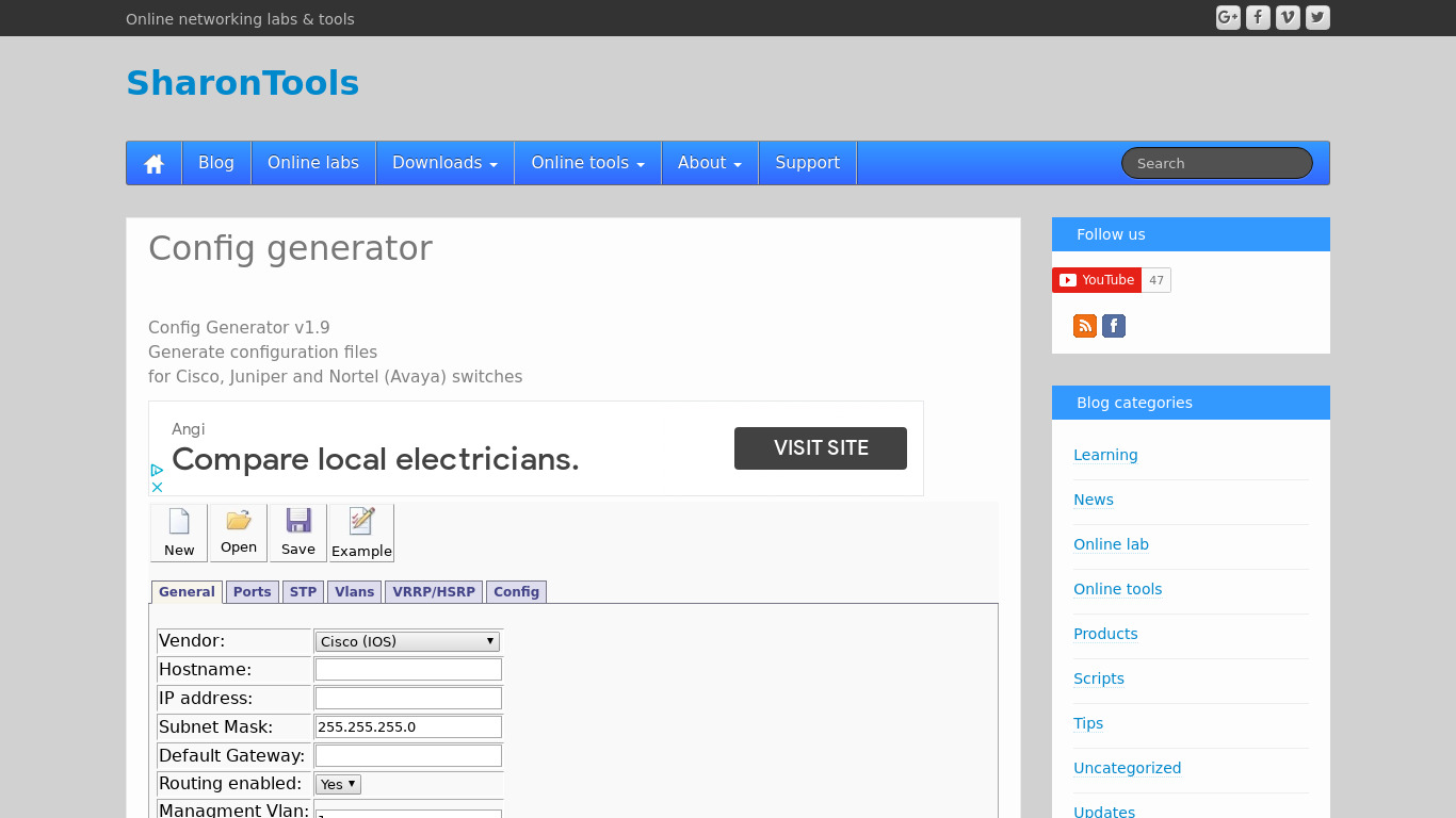 Router Configuration Generator Tool Landing page