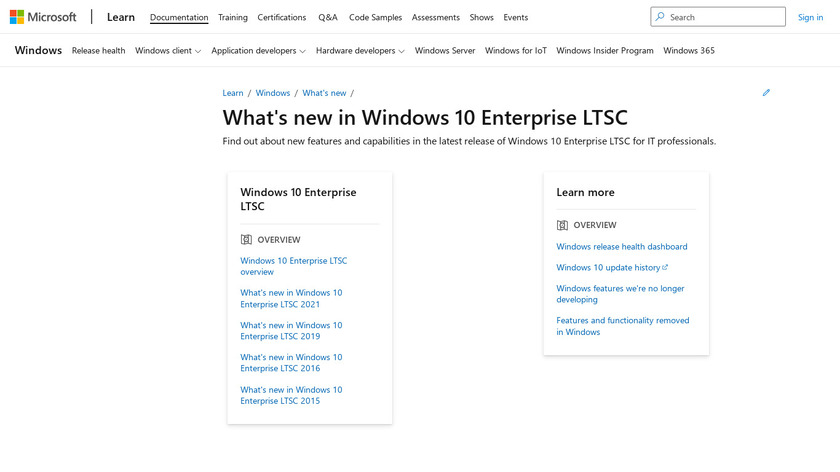 Windows 10 Enterprise LTSC Landing Page