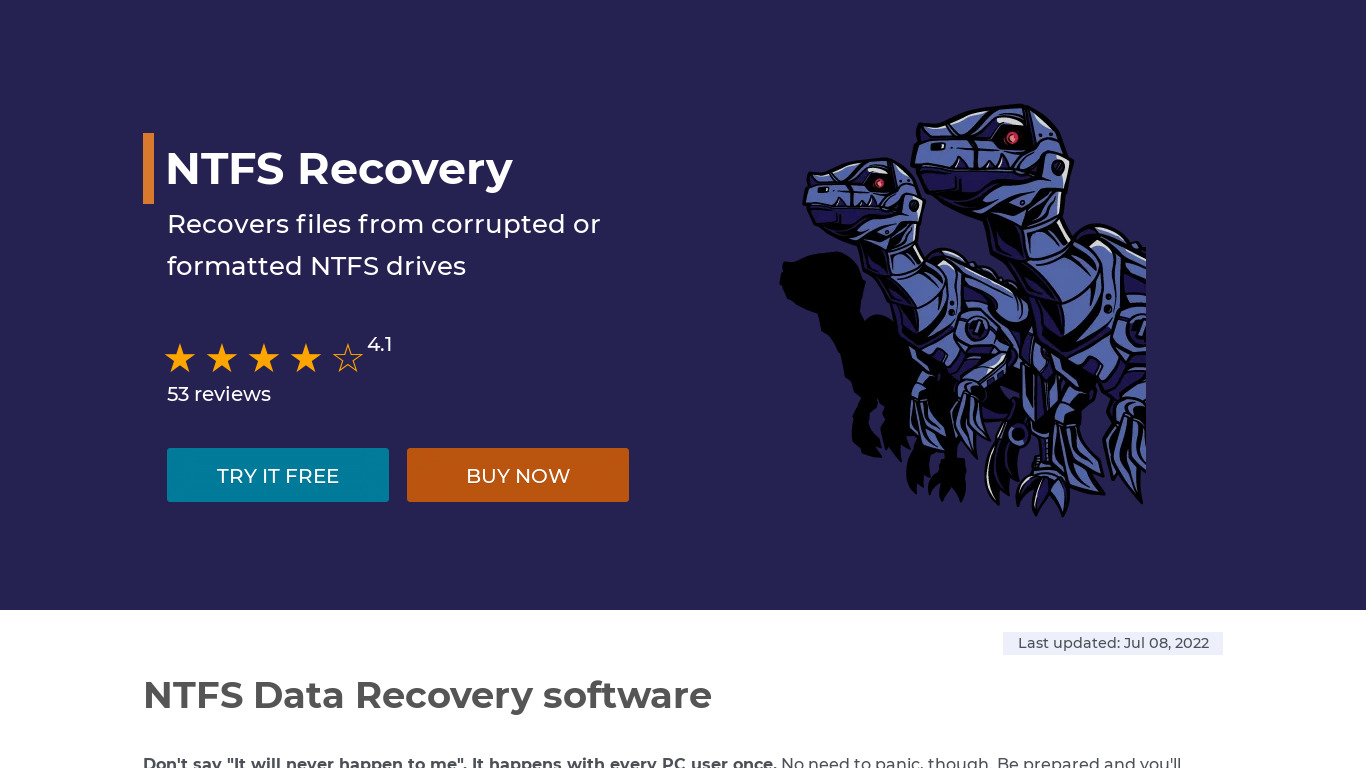 NTFS Recovery by DiskInternals Landing page
