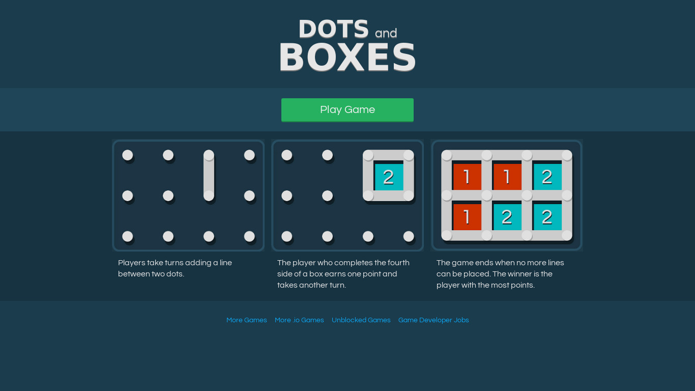Dots and Boxes Landing page