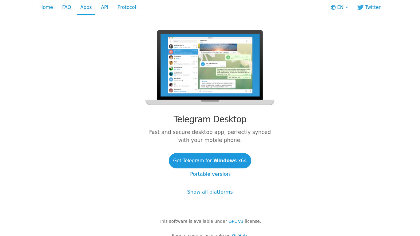 Telegram Desktop Landing page