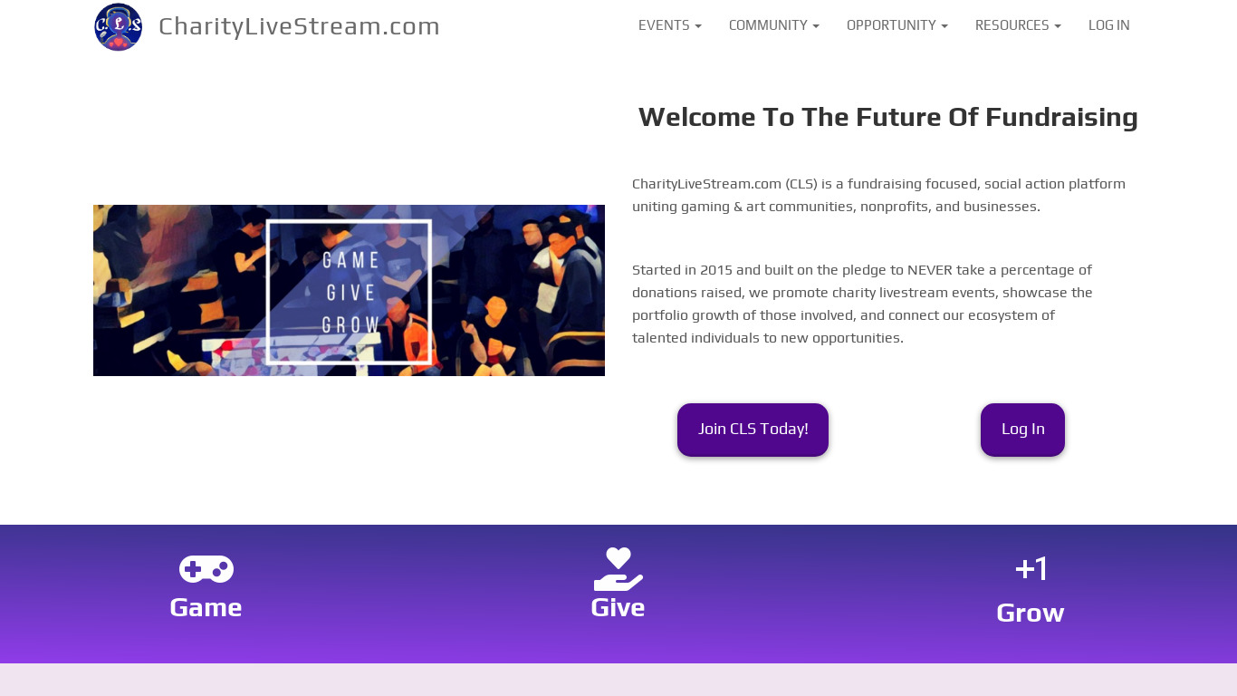 Charity Live Stream Landing page