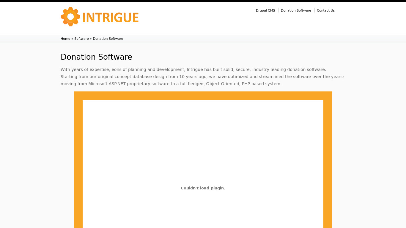 Intrigue Donation Software Landing page