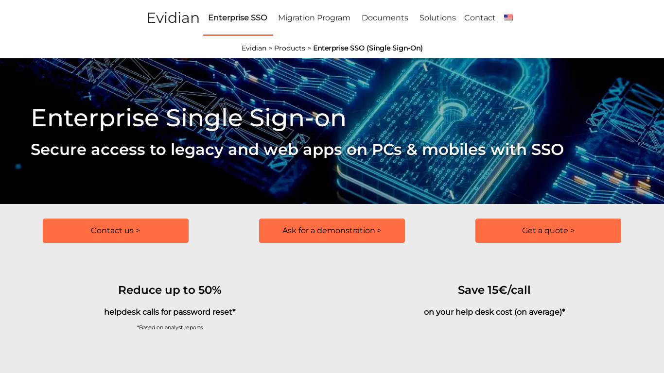 Evidian Enterprise SSO Landing page