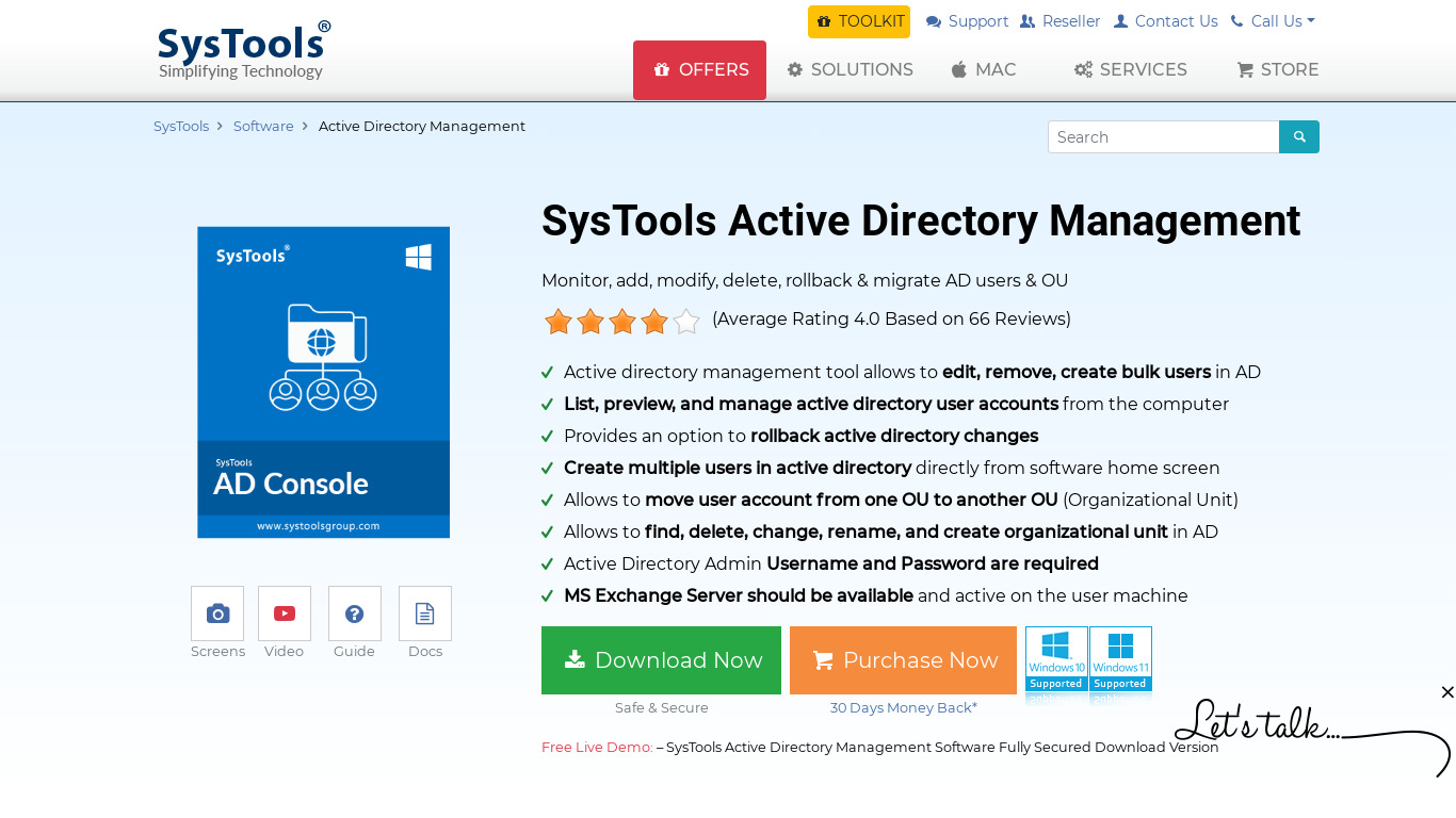 SysTools AD Console Landing page