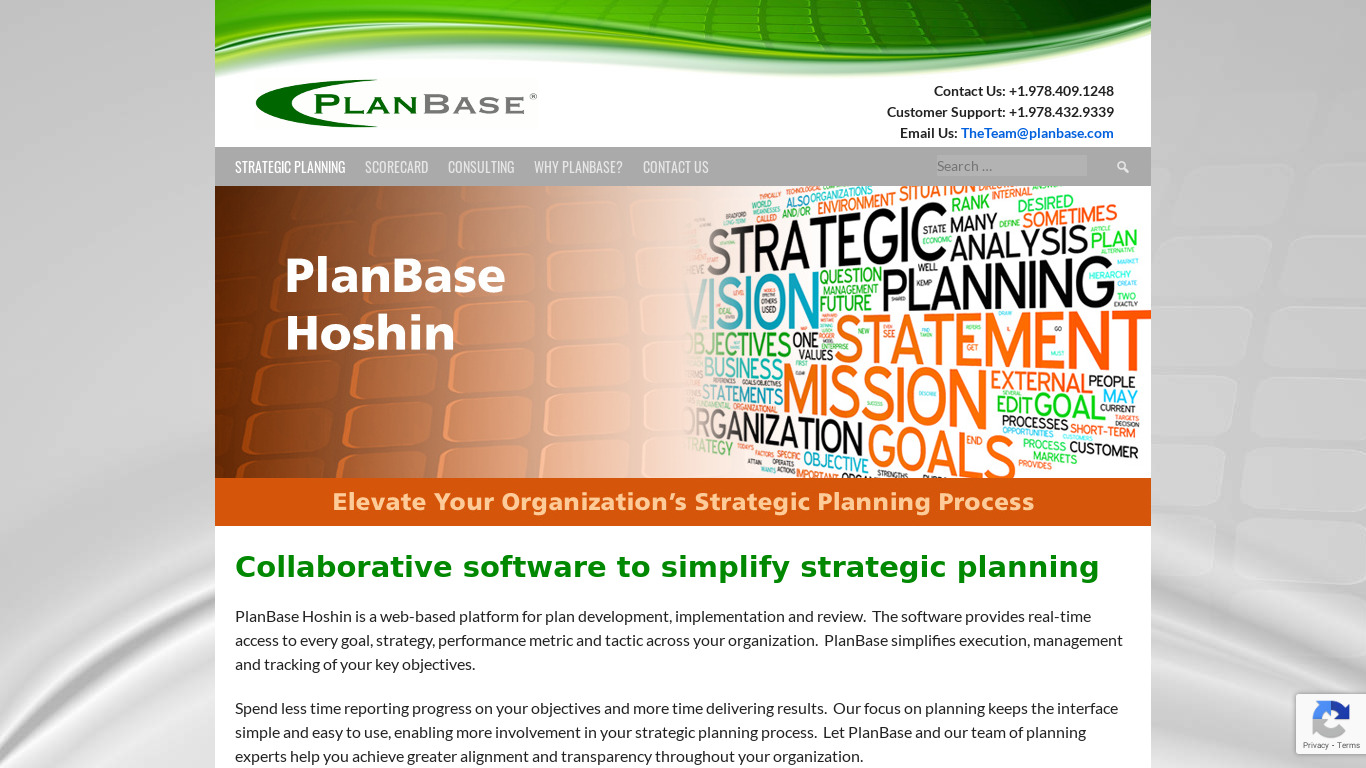 PlanBase Hoshin Landing page