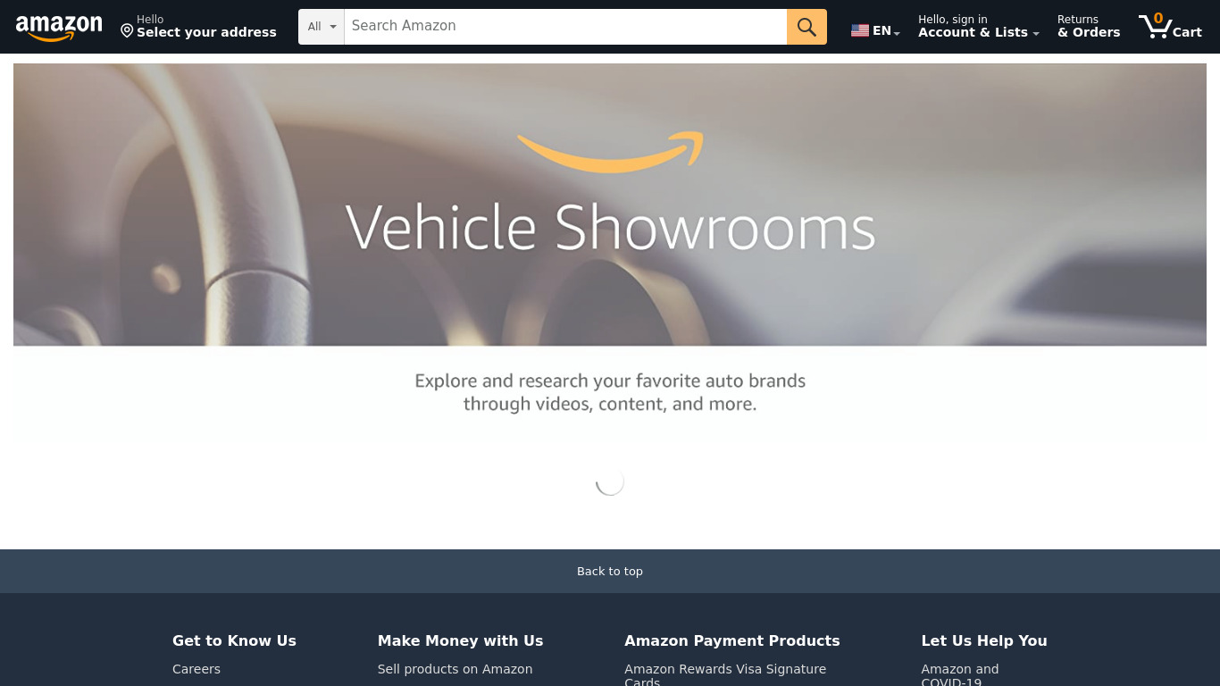 Amazon Vehicles Landing page