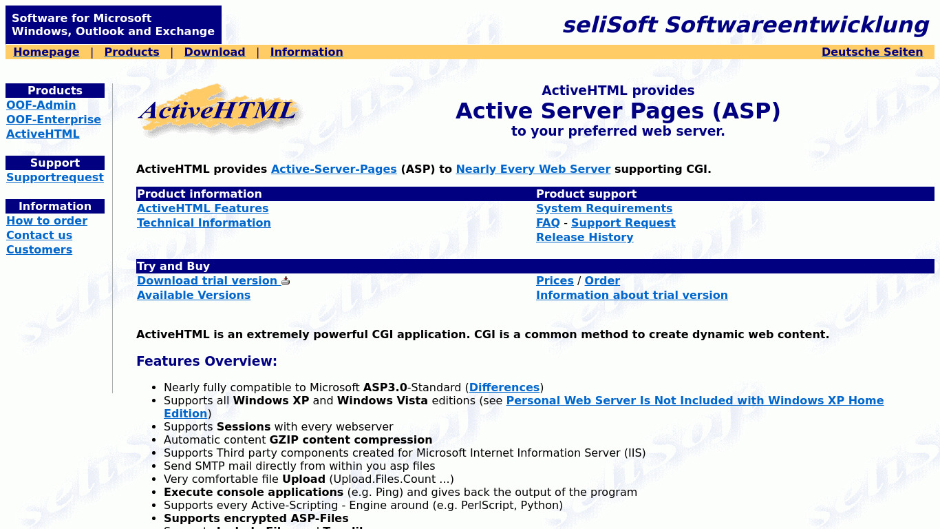 seliSoft ActiveHTML Landing page